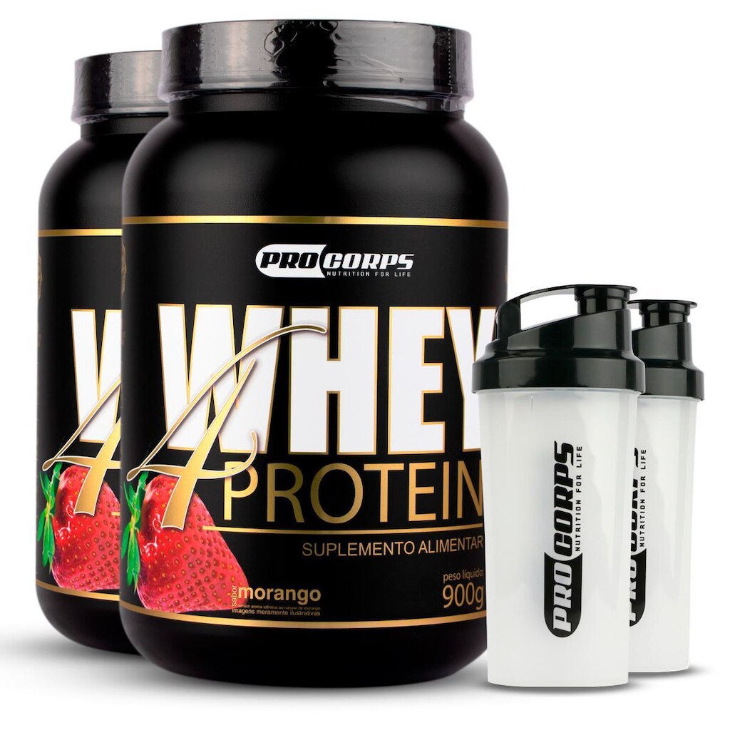 Kit 2 Whey 4 Protein 900g  + 2 Coqueteleira