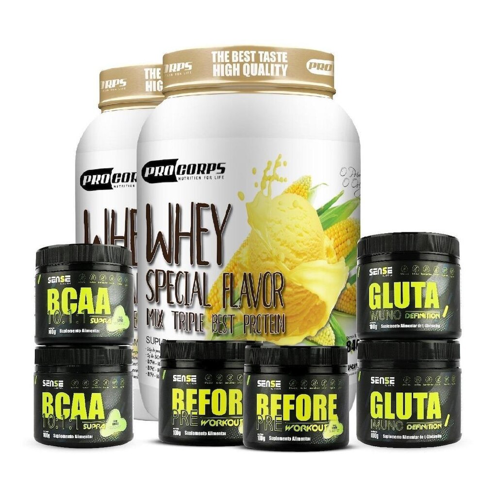 Kit 2 Whey 840g + 2 Bcaa + 2 Pré Treino + 2 Glutamina