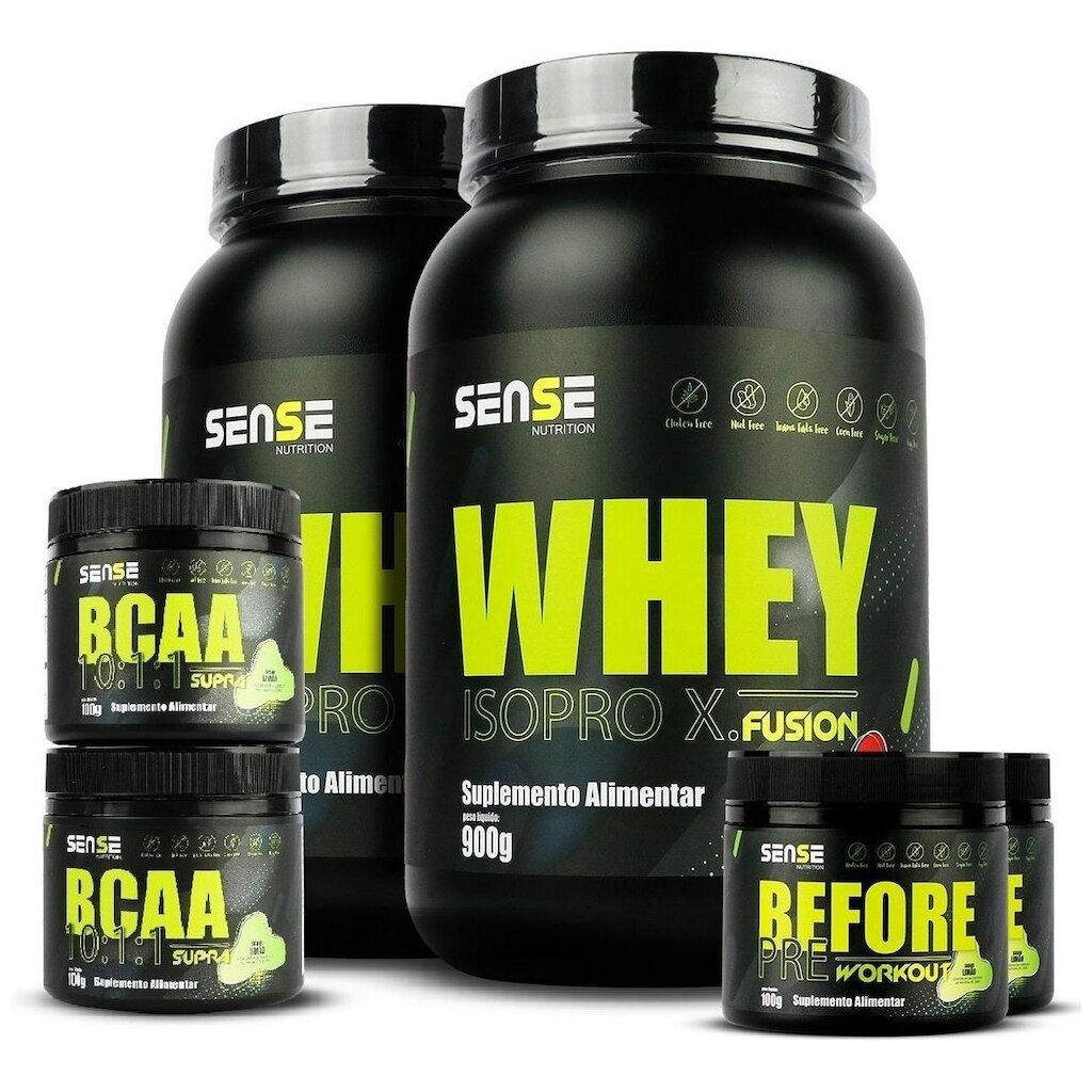 Kit 2 Whey Protein 900g + 2 Bcaa + 2 Pré Treino - Sense