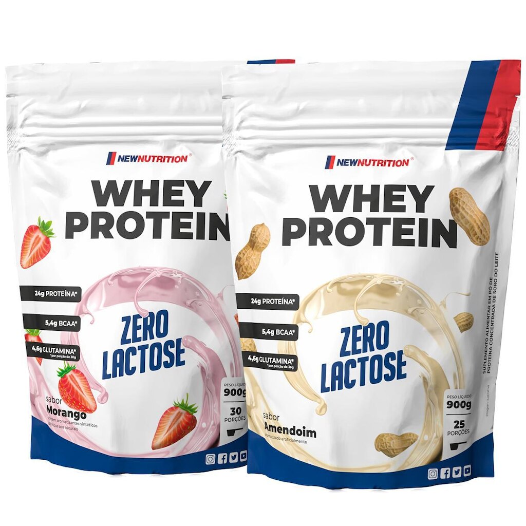 Kit 2 Whey Protein Concentrado Zero Lactose 900g NewNutrition