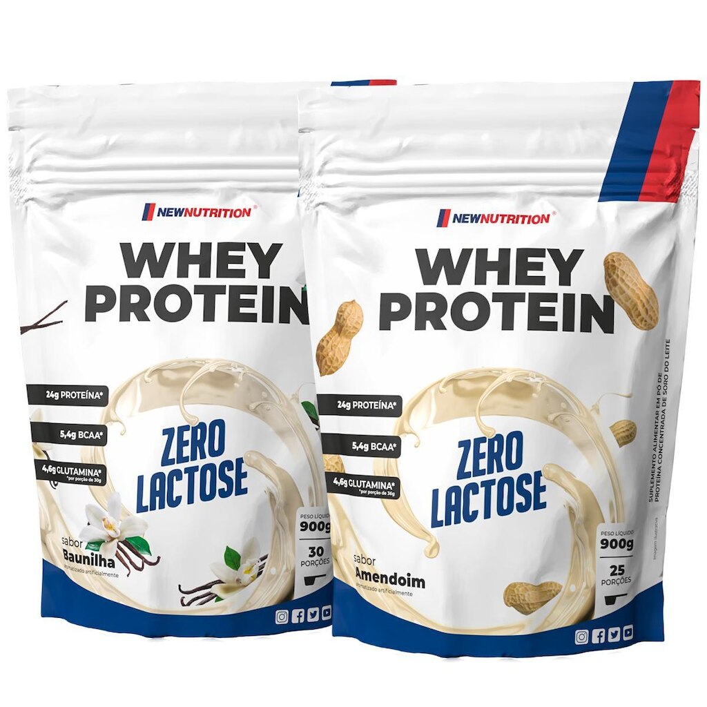 Kit 2 Whey Protein Concentrado Zero Lactose 900g NewNutrition