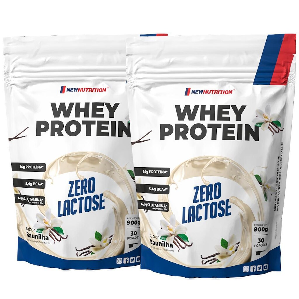 Kit 2 Whey Protein Concentrado Zero Lactose Baunilha 900g NewNutrition