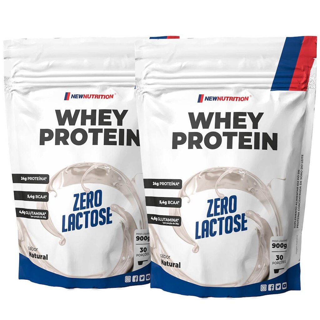 Kit 2 Whey Protein Concentrado Zero Lactose Natural 900g NewNutrition