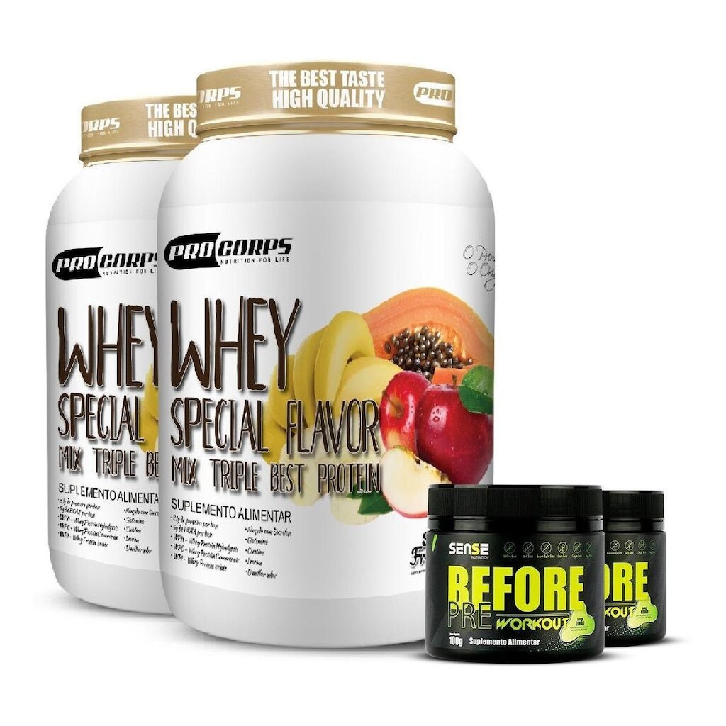 Kit 2 Whey Protein Special Flavor 840g + 2 Pré Treino