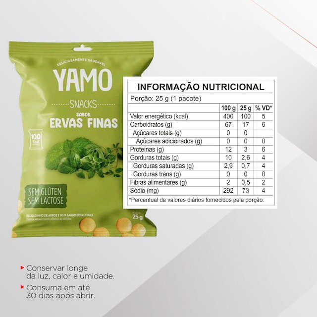 Kit 20 Snack Salgadinho De Arroz Ervas Finas Yamo Topway 25G