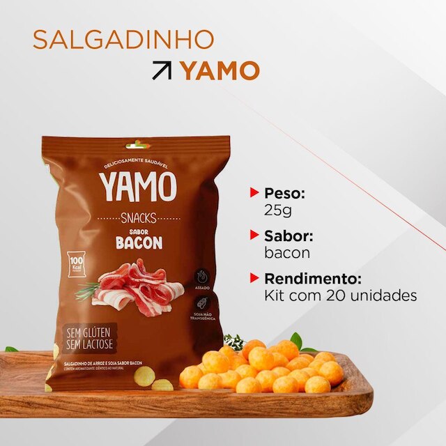 Kit 20 Snack Salgadinho De Arroz Sabor Bacon Yamo Topway 25G