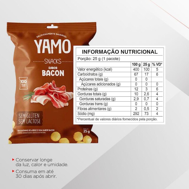 Kit 20 Snack Salgadinho De Arroz Sabor Bacon Yamo Topway 25G