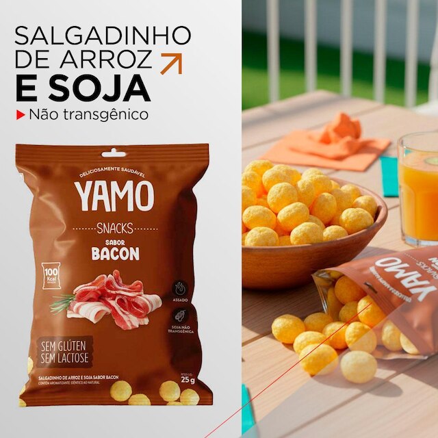 Kit 20 Snack Salgadinho De Arroz Sabor Bacon Yamo Topway 25G