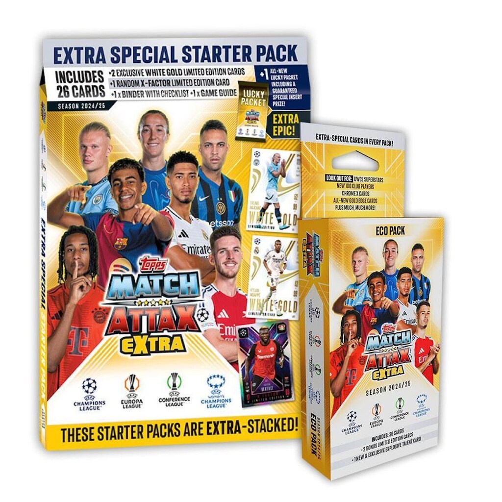 KIT 2025 UEFA Club Competitions Match Attax Extra - Starter Pack + Eco Pack - 69 Cards