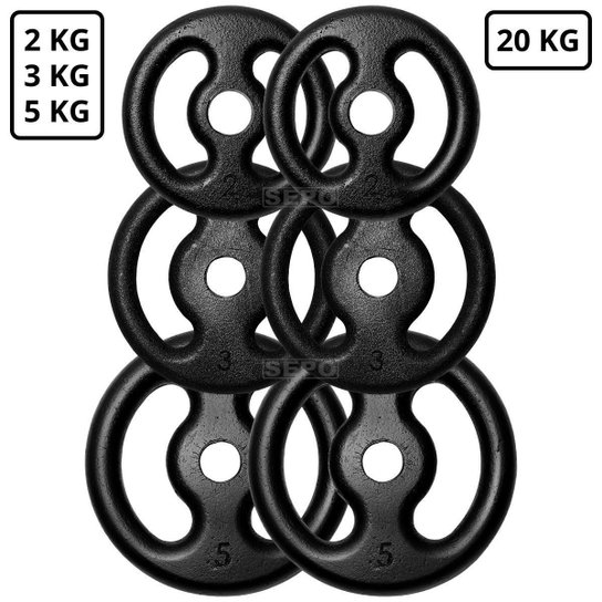 Kit 20Kg em Anilhas de Ferro Fundido Pares de 2Kg 3Kg e 5Kg - Preto Menor preço em Kit 20Kg em Anilhas de Ferro Fundido Pares de 2Kg 3Kg e 5Kg - Preto