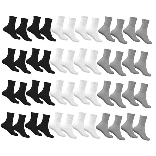 Kit 24 Pares de Meia Adulto Esportiva Cano Alto Algodão Sport FWC Masculina - Colorido Menor preço em Kit 24 Pares de Meia Adulto Esportiva Cano Alto Algodão Sport FWC Masculina - Colorido
