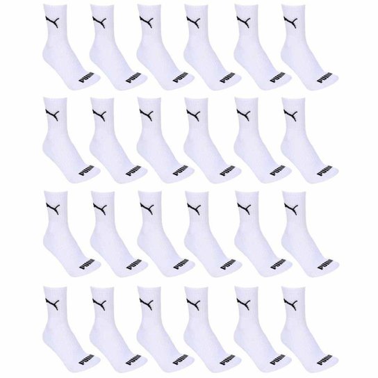 Kit 24 Pares de Meia Puma Cano Médio Esportiva - Branco Menor preço em Kit 24 Pares de Meia Puma Cano Médio Esportiva - Branco