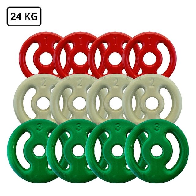 Kit 24Kg Anilhas Emborrachadas com Barras de 40cm e 1,60m