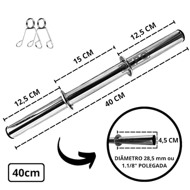 Kit 24Kg Anilhas Emborrachadas com Barras de 40cm e 1,60m