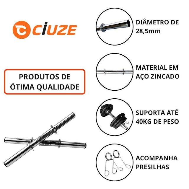 Kit 24Kg Anilhas Emborrachadas com Barras de 40cm e 1,60m