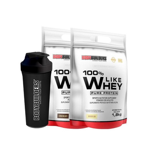 KIT 2x 100% Like Whey 1.8kg + Coqueteleira - Bodybuilders é ruim? KIT 2x 100% Like Whey 1.8kg + Coqueteleira - Bodybuilders é boa?