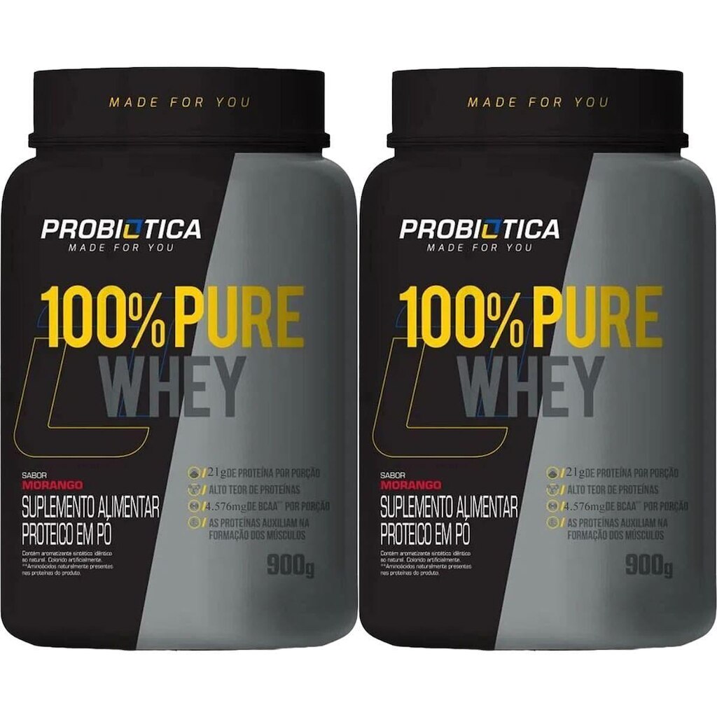 Kit 2X 100% Pure Whey Nova Fórmula - 900g Morango - Probiótica