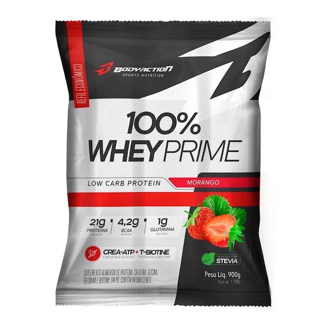 Kit 2X 100% Whey Prime - 900g Refil Morango - BodyAction