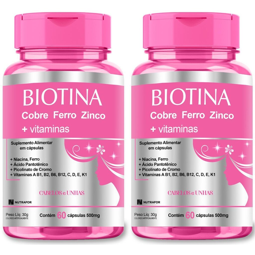 Kit 2x Biotina + Vitaminas 120 Cáps - Cabelos E Unhas