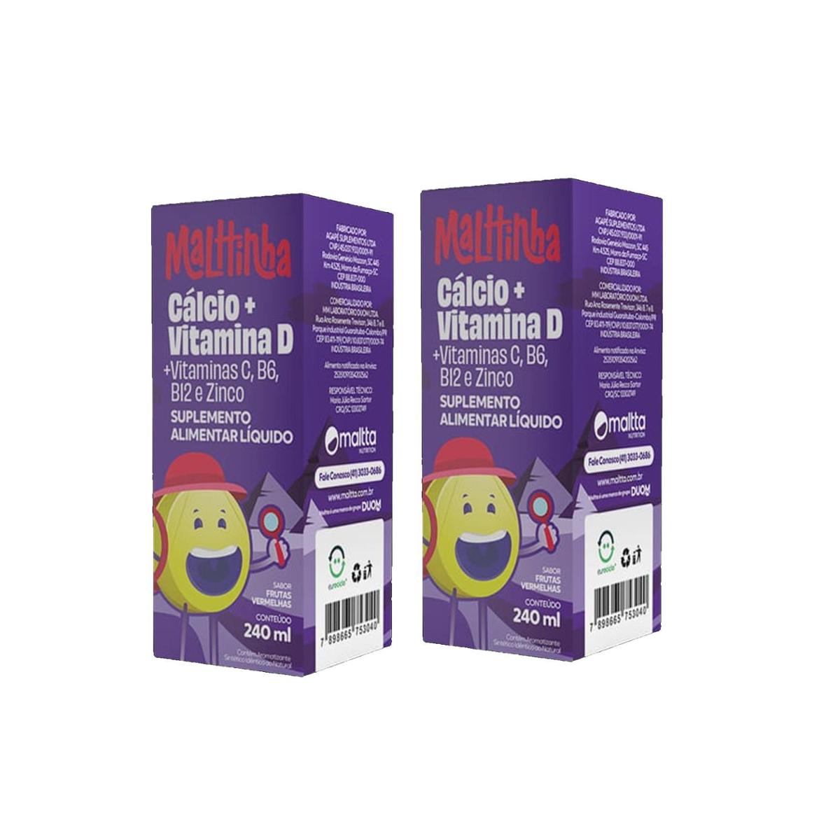 Kit 2x Cálcio Vitamina D 240ml Frutas Vermelhas Maltta