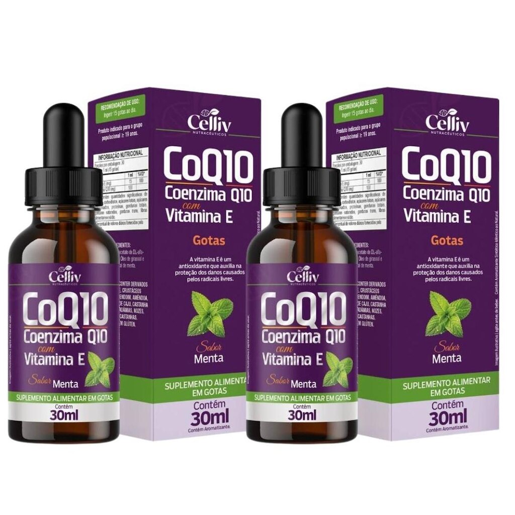 Kit 2x Coenzima Q10 100mg 30ml Sabor Menta Celliv