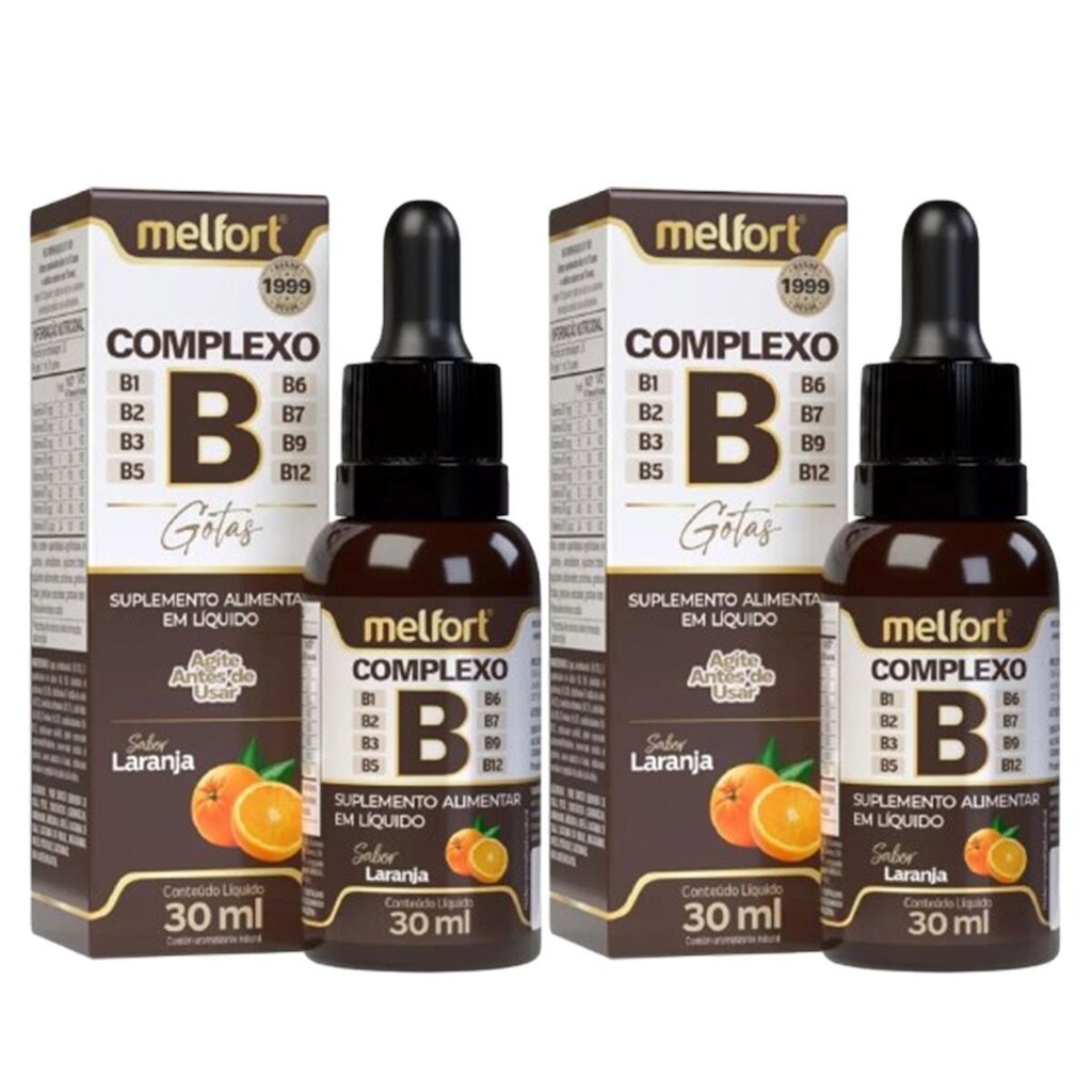 Kit 2x Complexo B B1 B12 B9 B12 Líquido Sabor Laranja 30ml Melfort