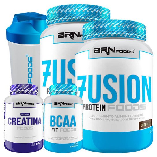 Kit 2x Fusion 900 g + BCAA + Creatina 100g + Coqueteleira - BRN Menor preço em Kit 2x Fusion 900 g + BCAA + Creatina 100g + Coqueteleira - BRN