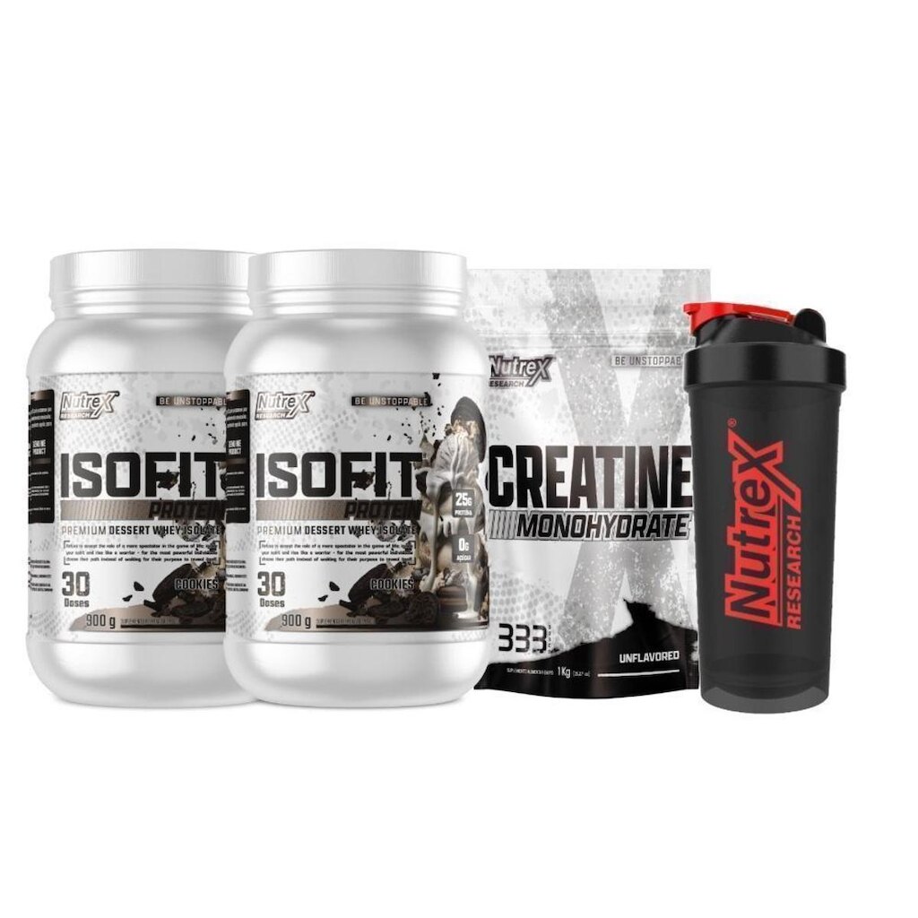 Kit 2x ISOFIT Whey 900g + Creatina 1kg + Coqueteleira Nutrex
