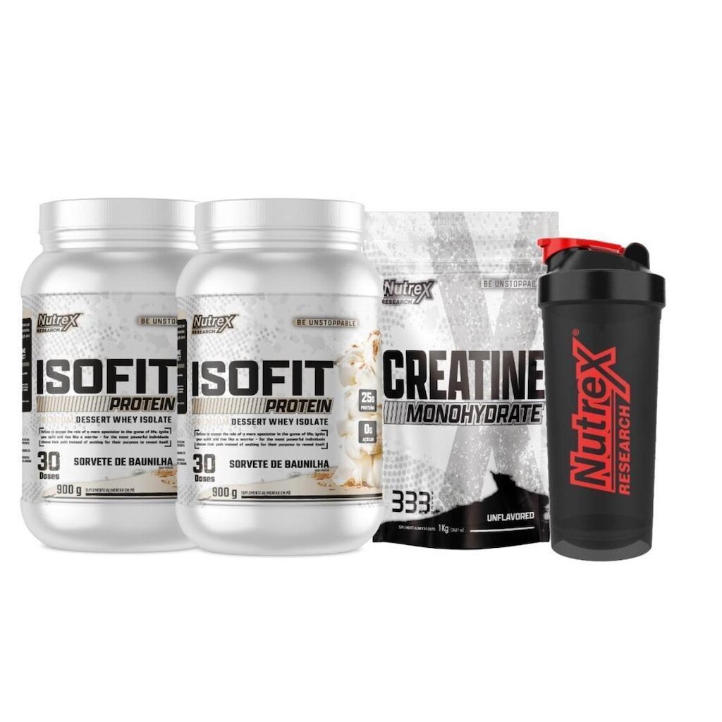 Kit 2x ISOFIT Whey 900g + Creatina 1kg + Coqueteleira Nutrex