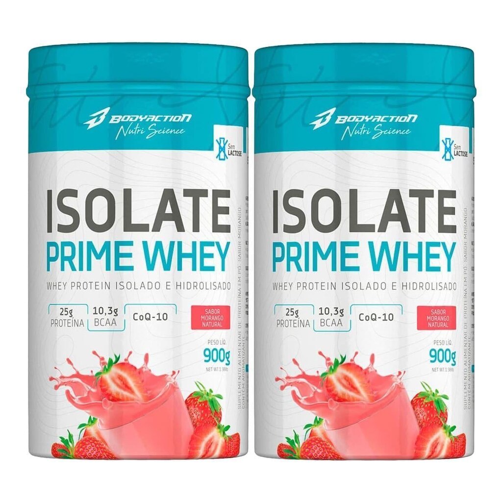 Kit 2X Isolate Prime Whey - 900g Morango Natural - BodyAction