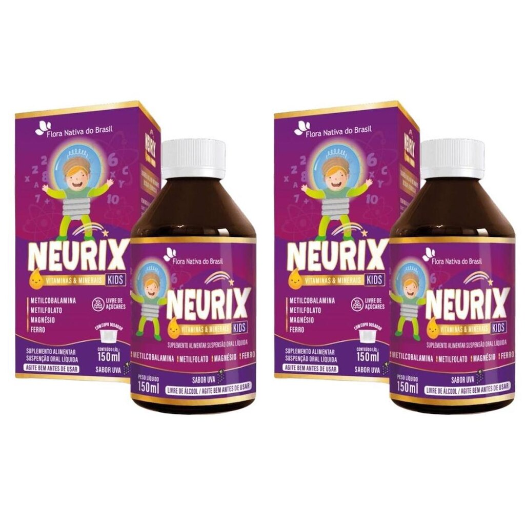 Kit 2x Neurix (B12, Ferro,Metilfolato e Magnésio) 150ml Sabor Uva FNB