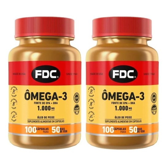 Kit 2X Ômega 3 EPA 1000mg Importado EUA 100 cápsulas FDC Amarelo Netshoes