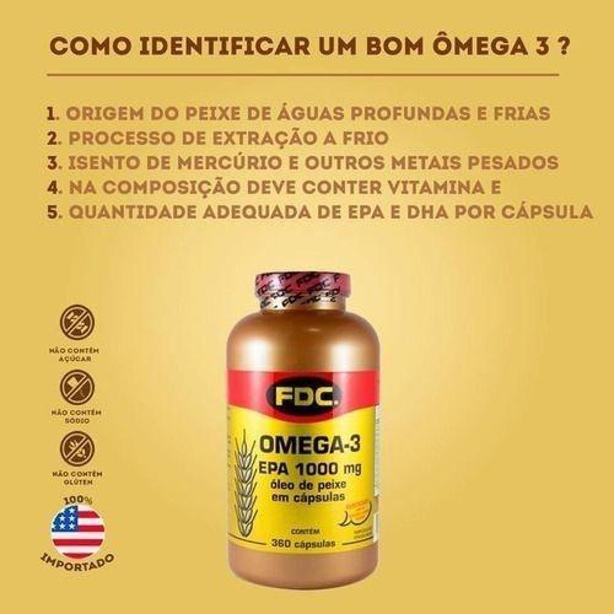 Kit 2X Ômega 3 EPA 1000mg Importado EUA 100 cápsulas FDC Amarelo