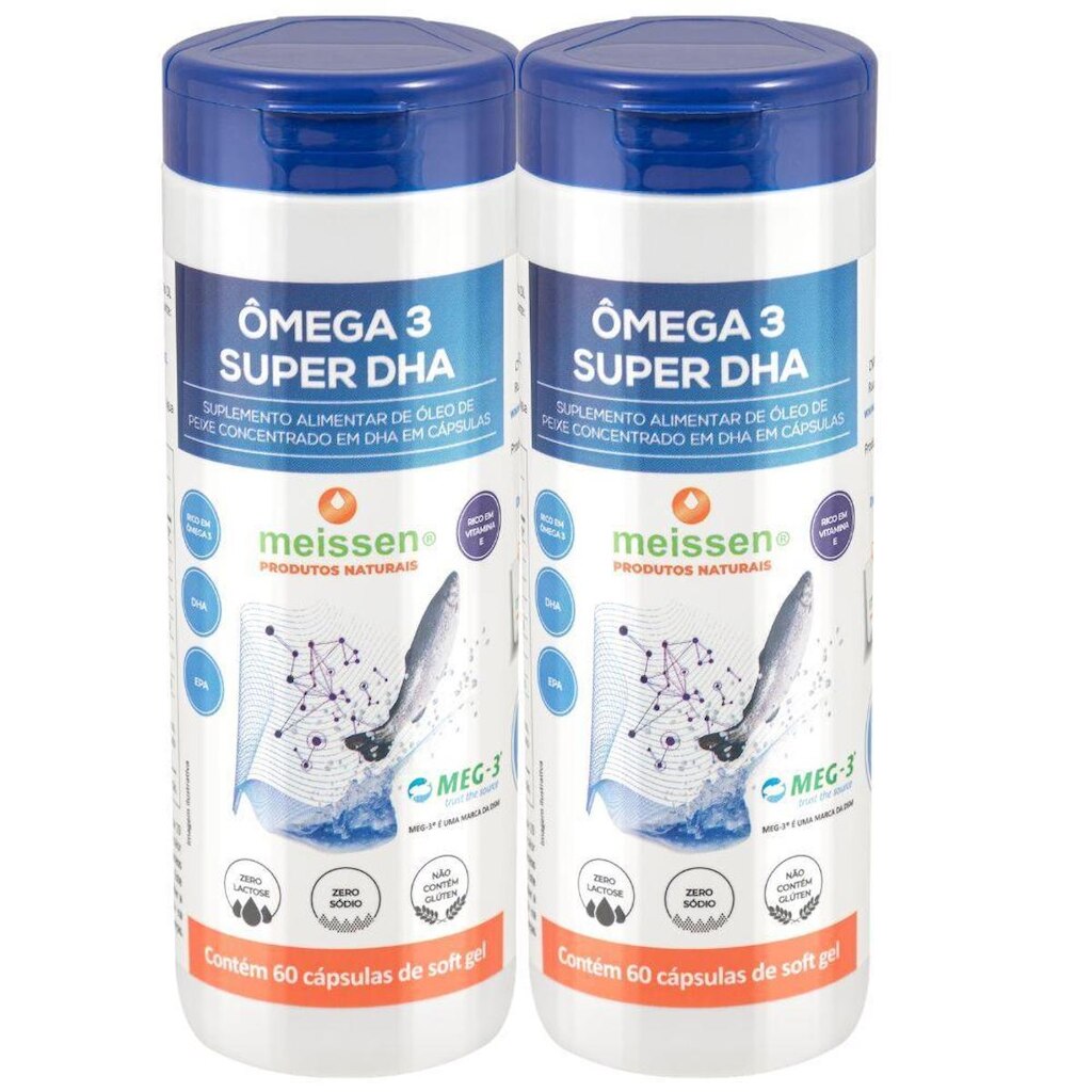 Kit 2x Omega 3 Meg-3 Super DHA 60 Capsulas - Meissen