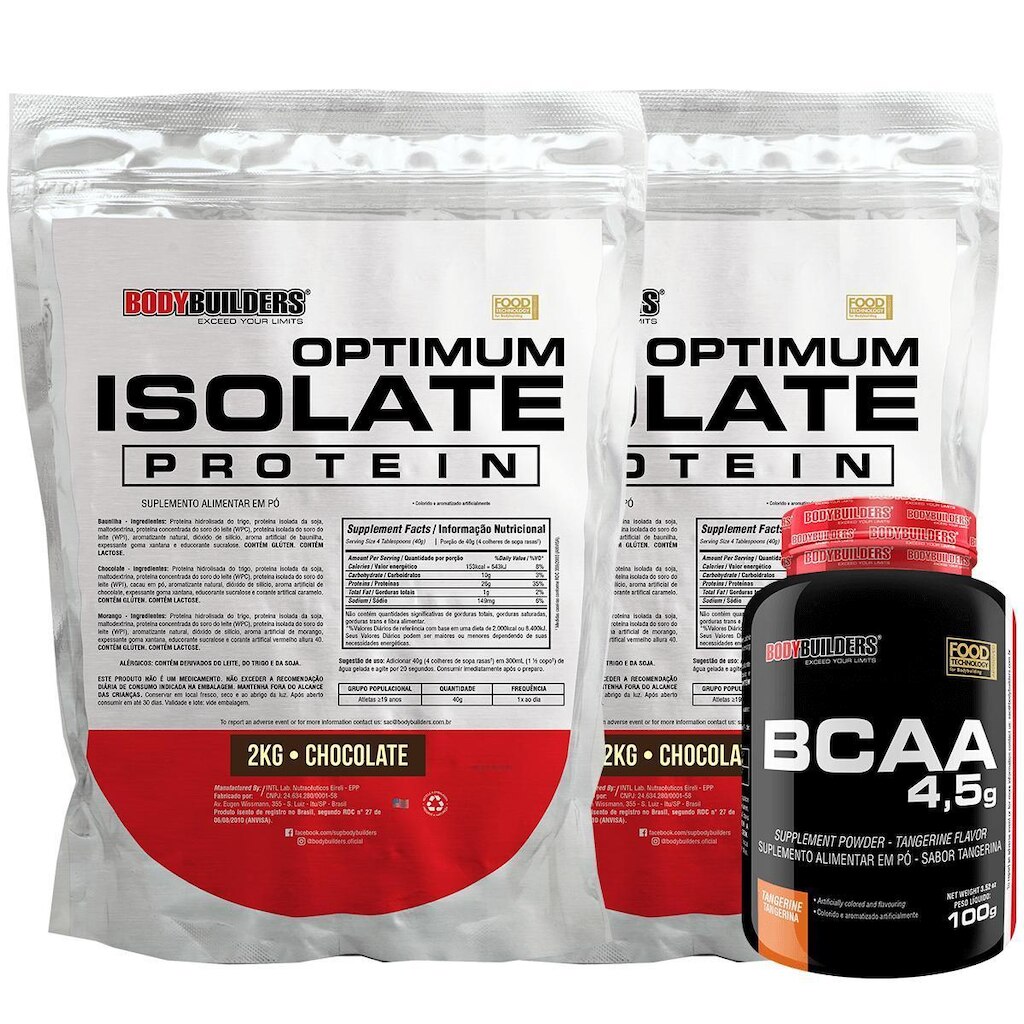 Kit 2x Optimum Isolate Whey Protein 2kg + Bcaa 100g - Bodybuilders