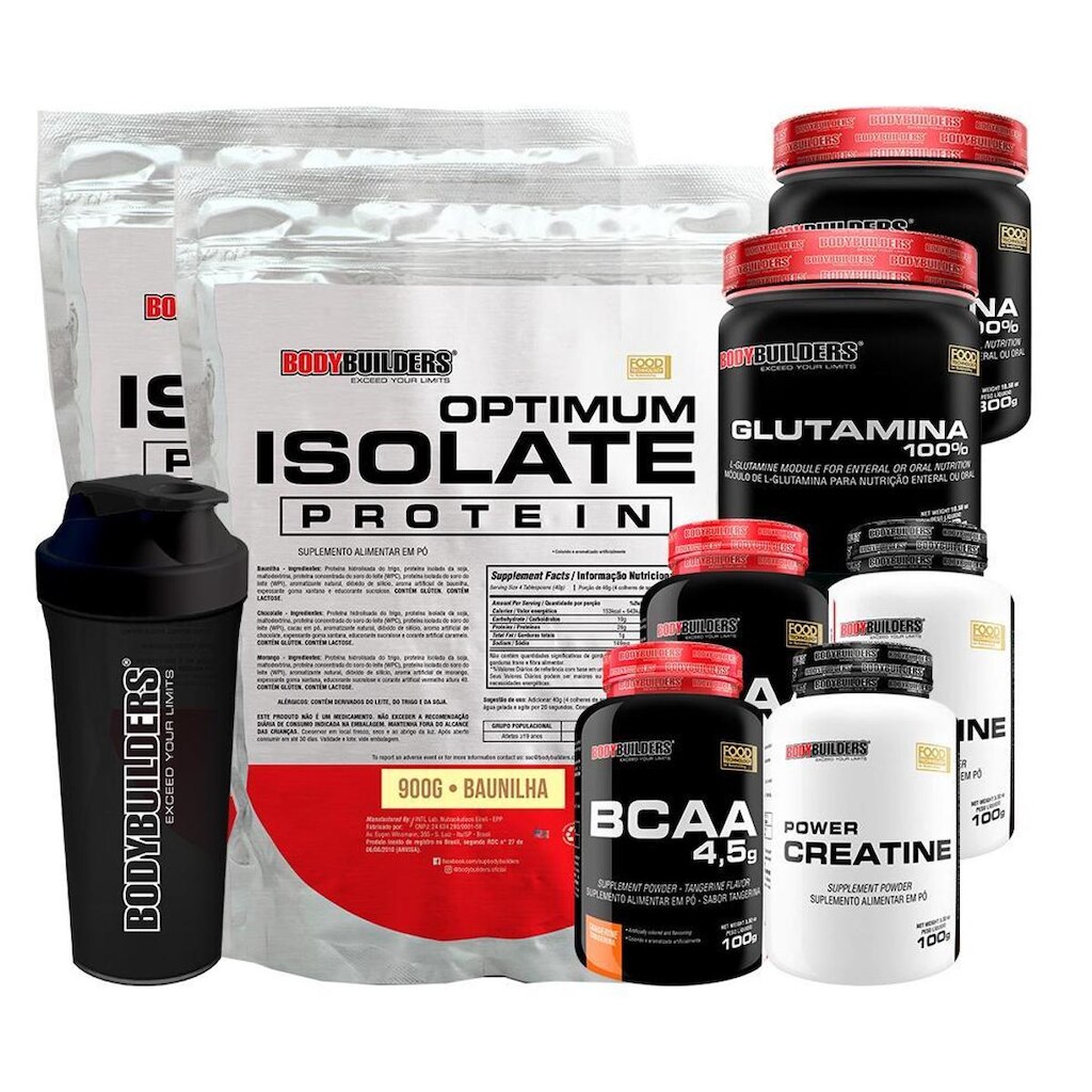 KIT 2x Optimum Isolate Whey Protein 900g + 2x BCAA 100g + 2x Creatine 100g + 2x Glutamina300g + Coq