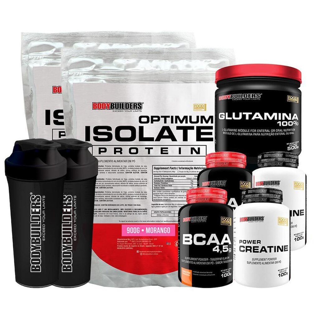 KIT 2x Optimum Isolate Whey Protein 900g + 2x BCAA 100g+ 2x Creatine 100g + Glutamina 500g+ 2x Coq