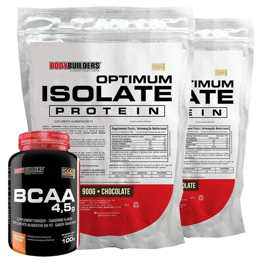 Kit 2x Optimum Isolate Whey Protein 900g  + Bcaa 100g - Bodybuilders