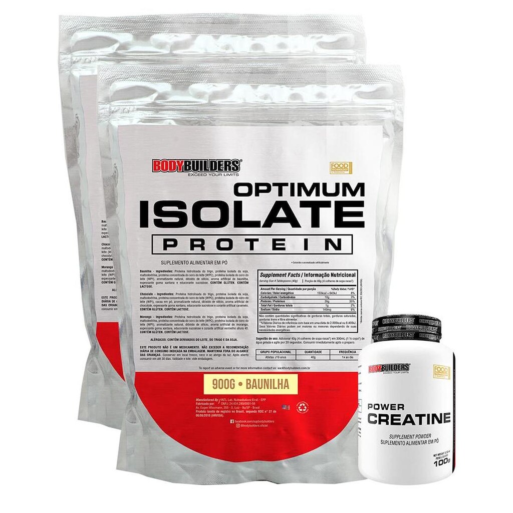 Kit 2x Optimum Isolate Whey Protein 900g + Creatina 100g - Bodybuilders