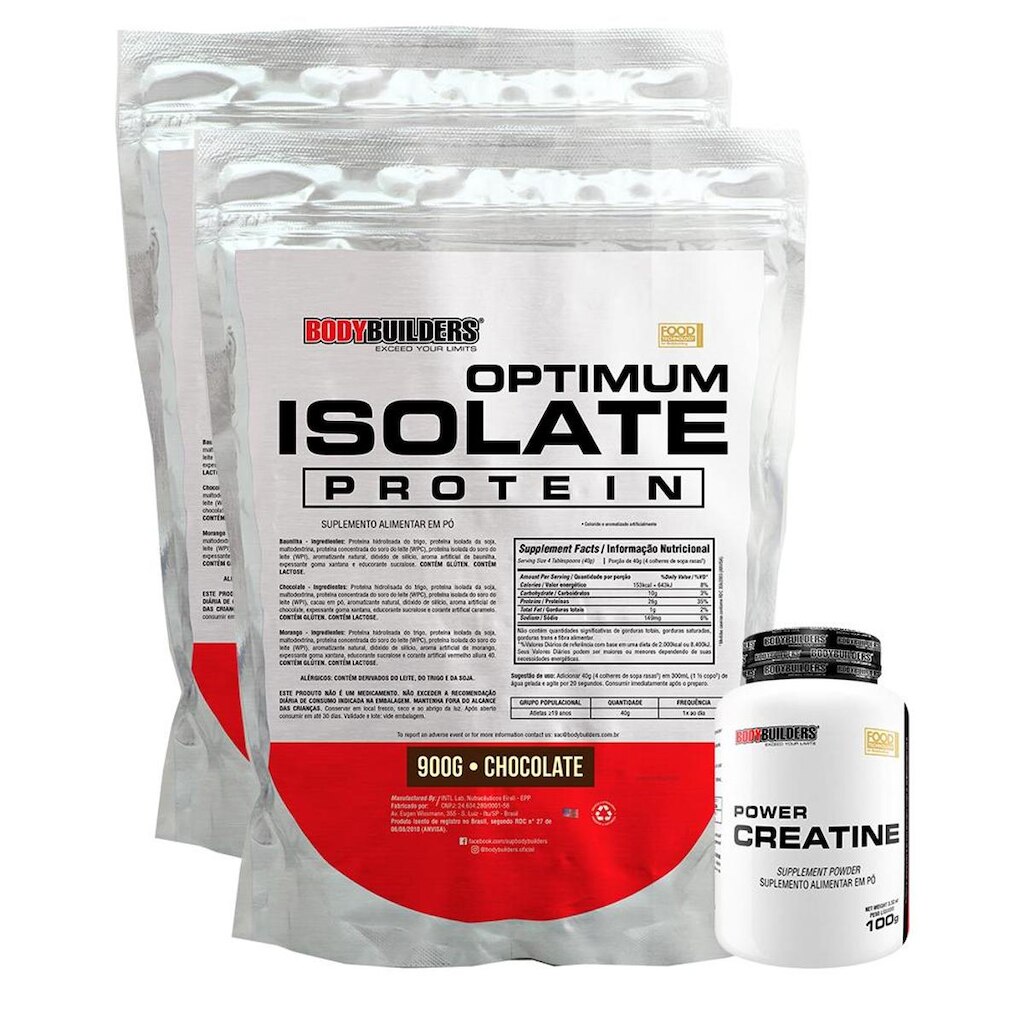 Kit 2x Optimum Isolate Whey Protein 900g + Creatina 100g - Bodybuilders