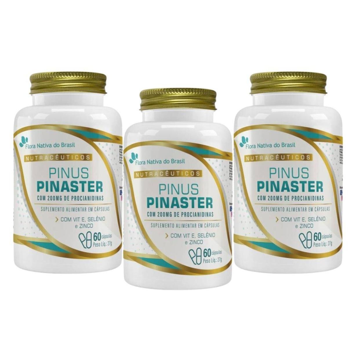 Kit 2x Pinus Pinaster 200mg + Vit E, Selênio e Zinco 60 Cápsulas Flora Nativa