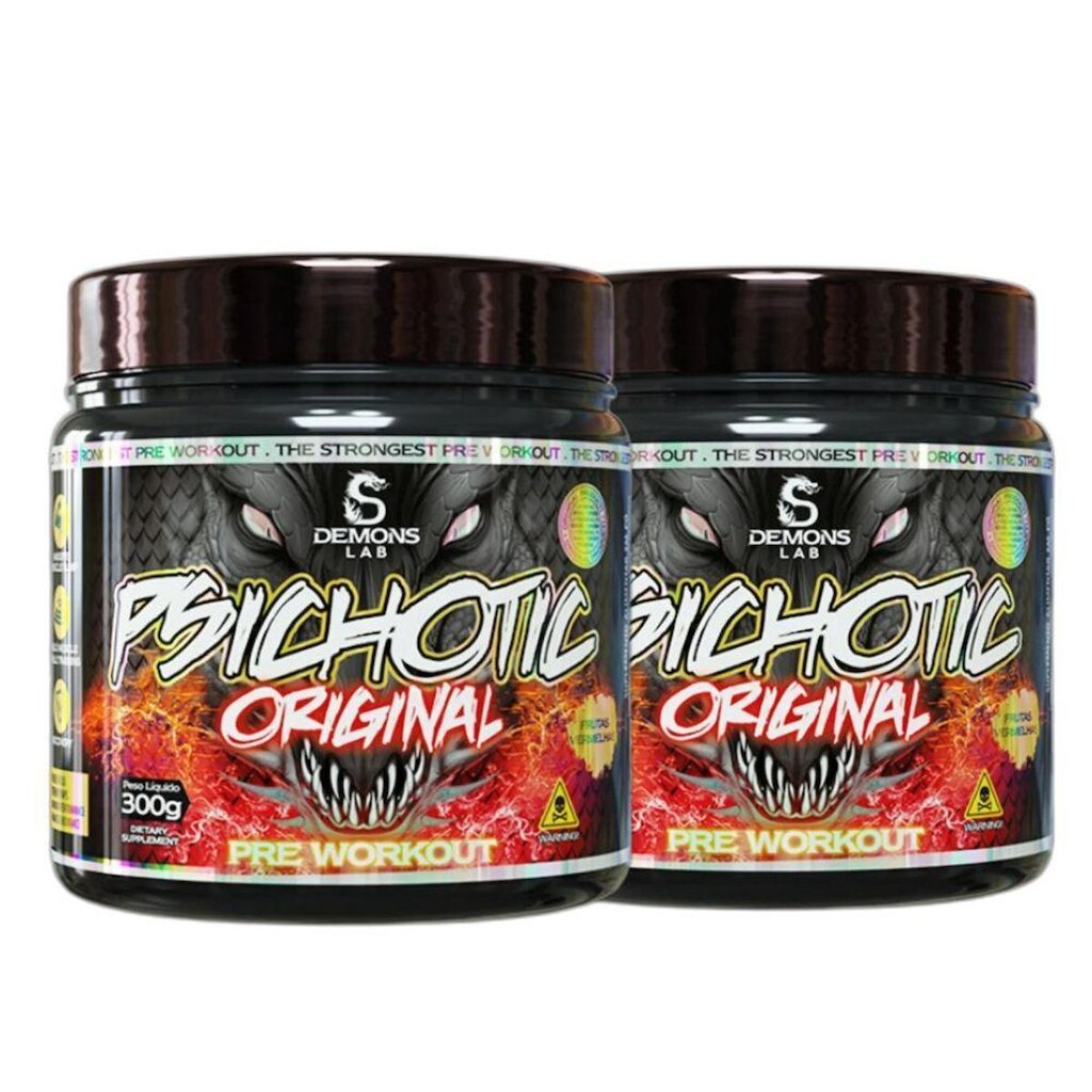 Kit 2x Pre Treino Psichotic Frutas Vermelhas 300g Demons Lab