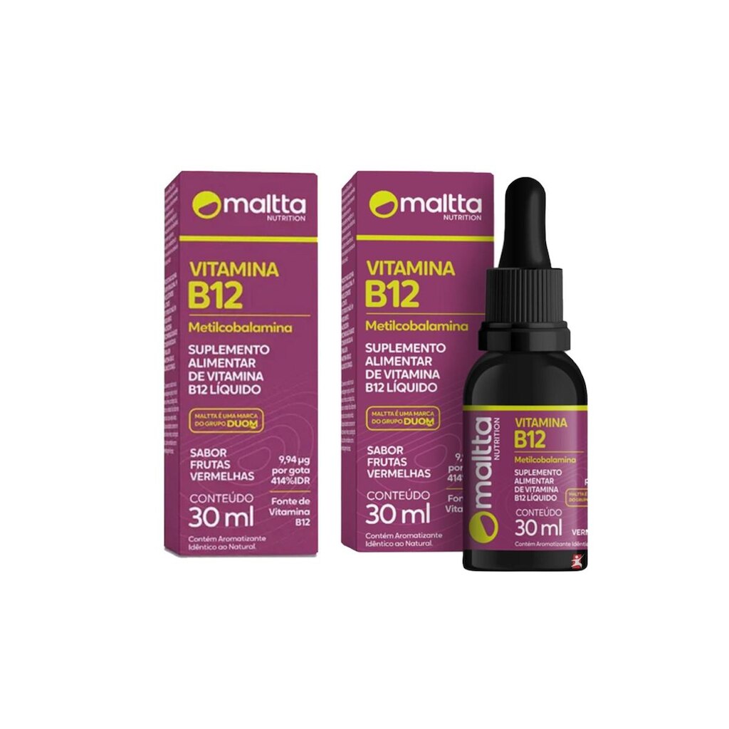 Kit 2x Vitamina B12 Metilcobalamina gotas 2x30ml Sabor Frutas Vermelhas Maltta