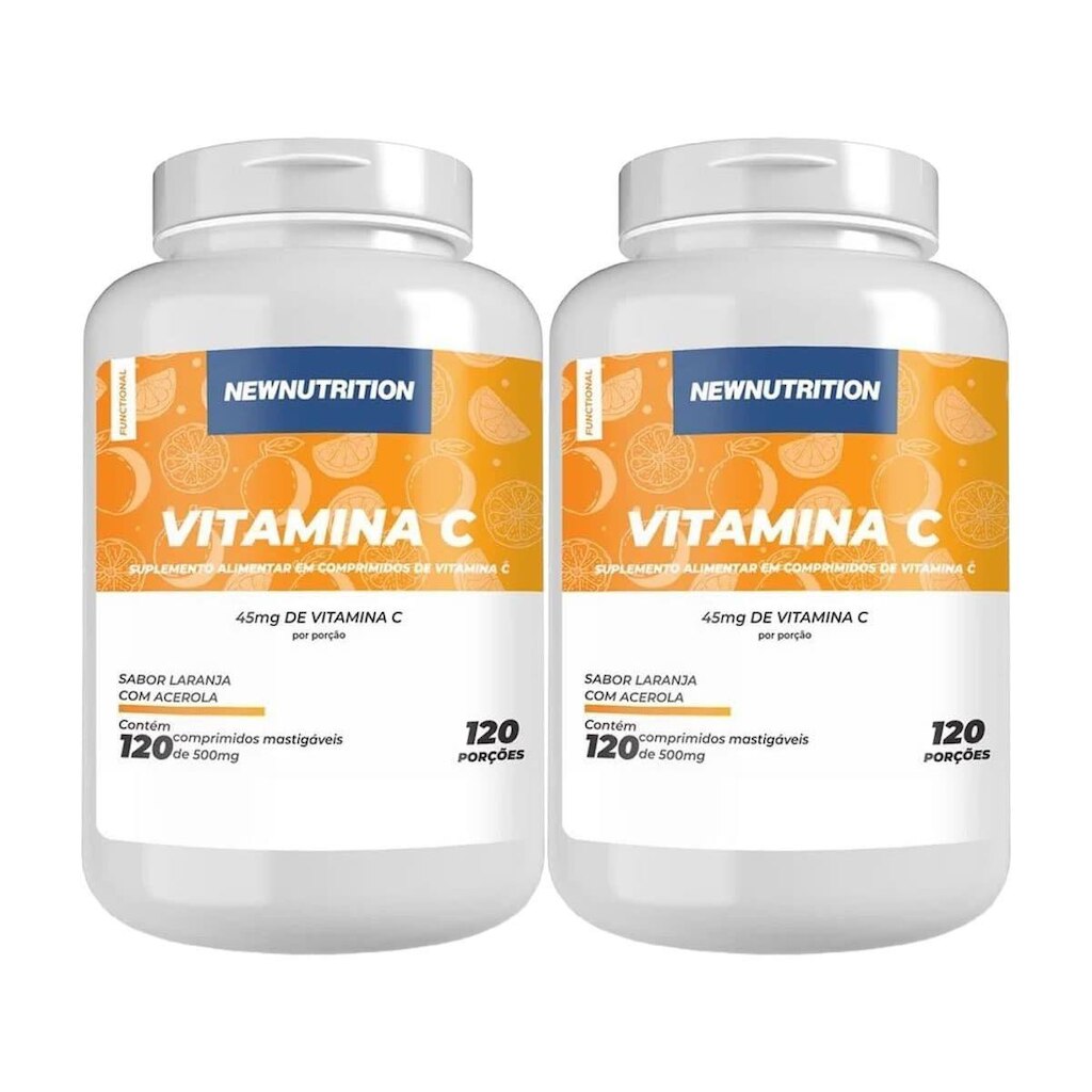 Kit 2X Vitamina C 45mg - 120 Comprimidos Mastigáveis Laranja com Acerola - NewNutrition