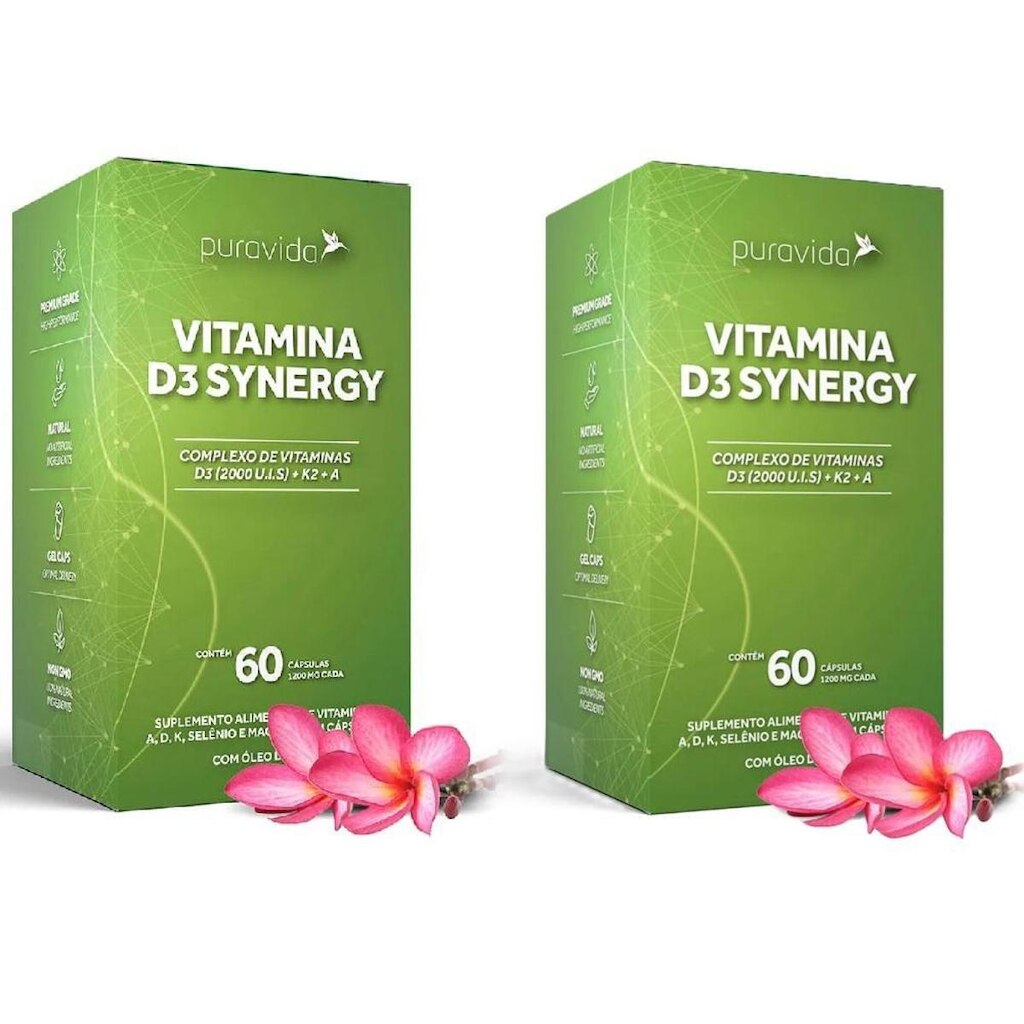 Kit 2x Vitamina D3 Synergy - Puravida 60 cápsulas
