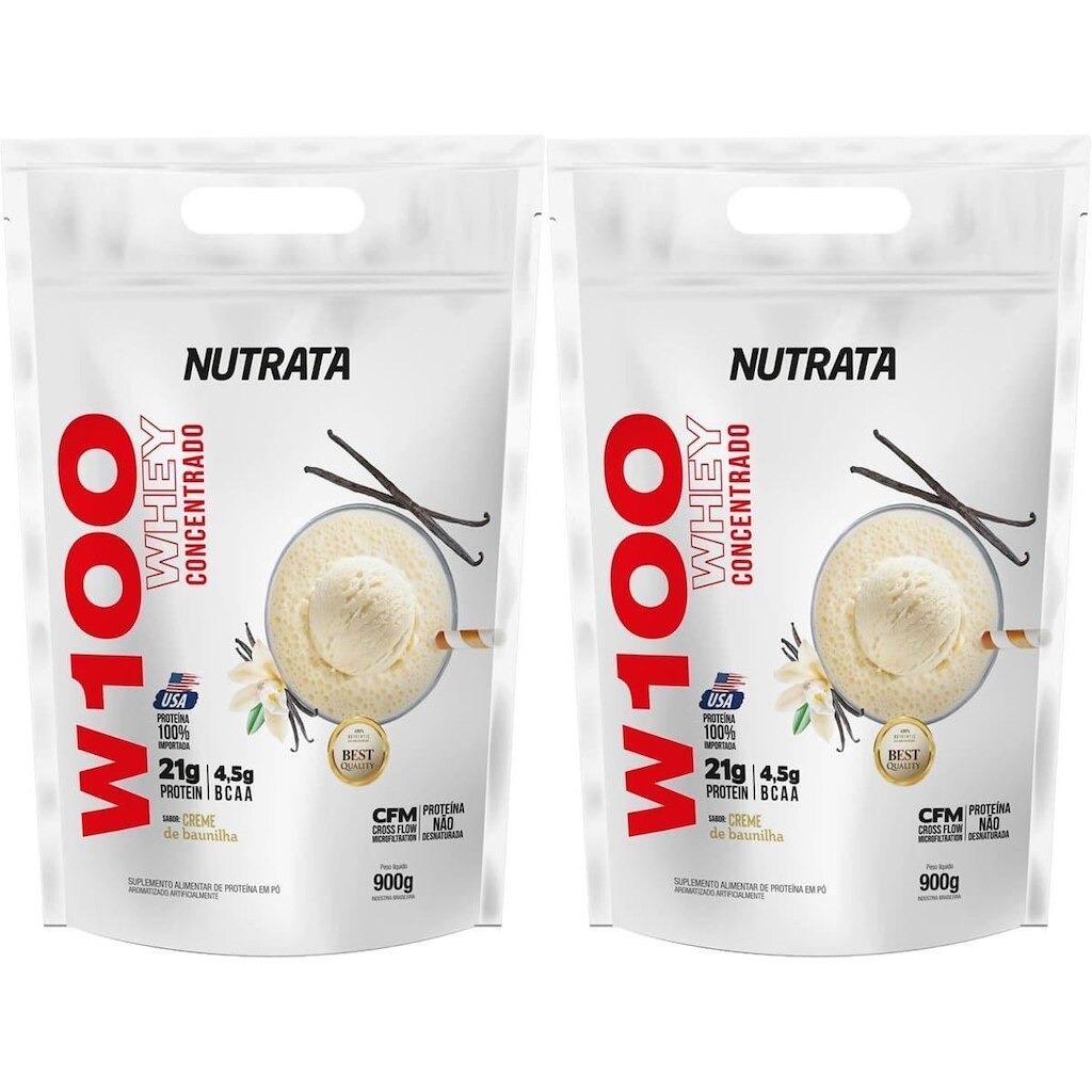 Kit 2X W100 Whey Concentrado - 900g Refil Baunilha - Nutrata