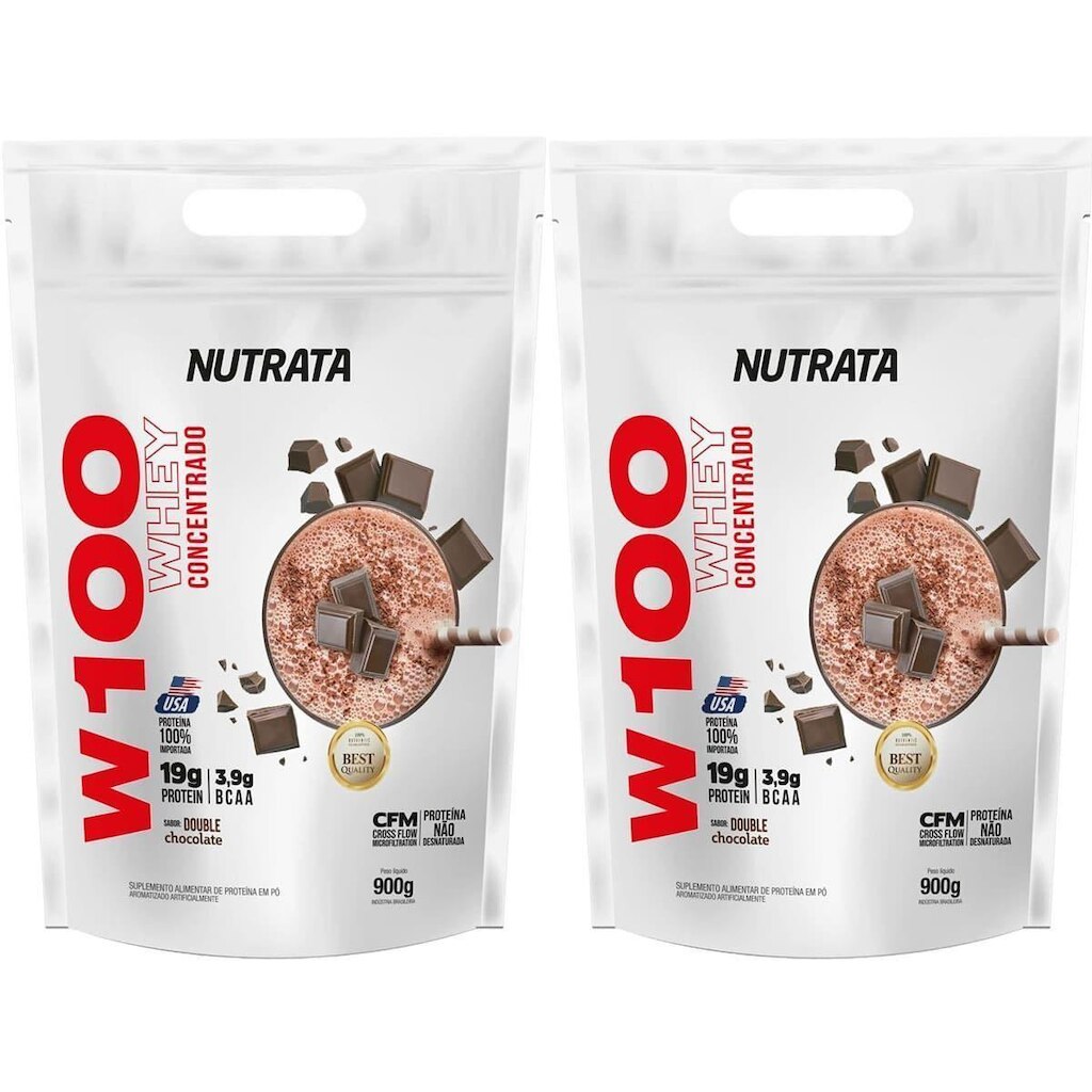 Kit 2X W100 Whey Concentrado - 900g Refil Double Chocolate - Nutrata