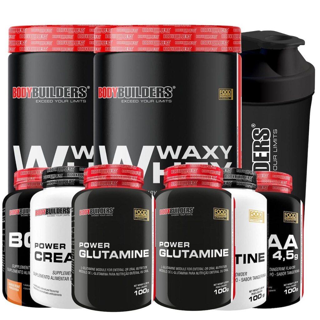 Kit 2x  Waxy Whey 900g + 2x BCAA 100g + 2x Creatina 100g + 2x Glutamin 100g + Coq - Bodybuilders