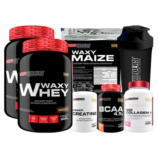 Kit 2x Waxy Whey 900g+BCAA 100g+Creatina 100g+Waxy Maize 800g+Colágeno+Coqueteleira-Bodybuilders Menor preço em Kit 2x Waxy Whey 900g+BCAA 100g+Creatina 100g+Waxy Maize 800g+Colágeno+Coqueteleira-Bodybuilders