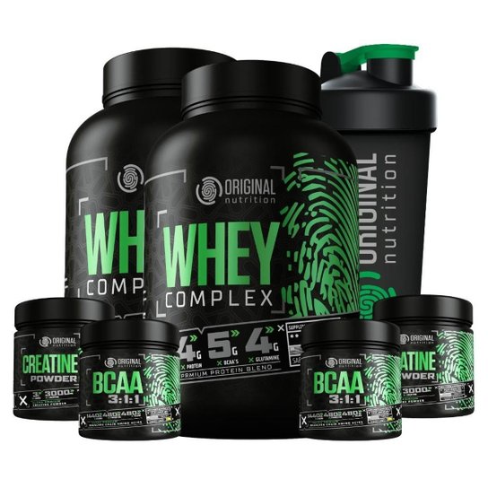 Kit 2X Whey Complex + 2X Bcaa + 2X Creatina + Shaker